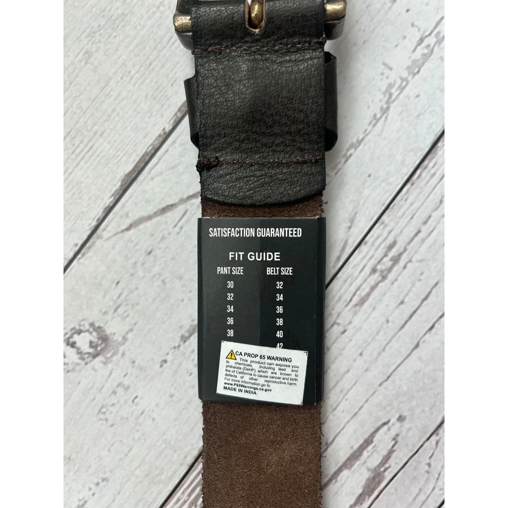 American Bison Mens Brown Top Grain Leather Belt Size 34 Brass Buckle Concho NEW